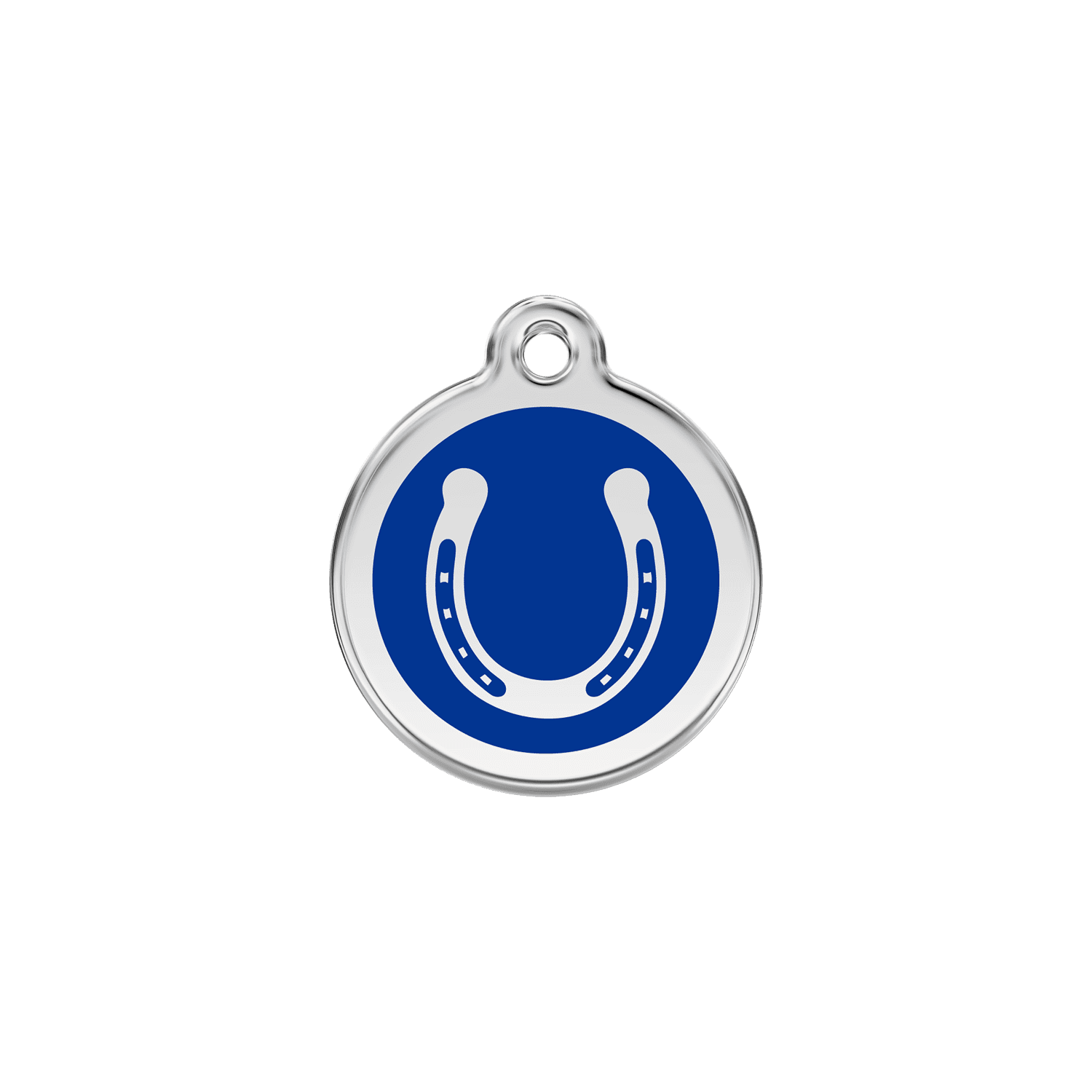 Vue avant - Médaille personnalisée pour chien/chat Red Dingo Émail/Acier inoxydable - Fer à cheval - Bleu foncé - Talla S - 01-HS-DB-SM