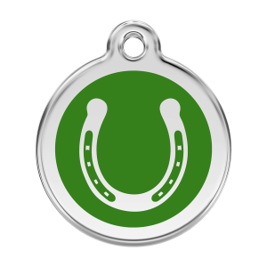 Placa para perro herradura verde en esmalte y acero inoxidable grande
