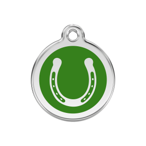 Placa para perro herradura verde en esmalte y acero inoxidable tamaño M