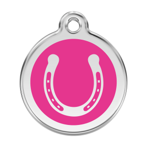 Placa para perro herradura en esmalte rosa intenso tamaño L