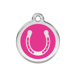 Placa para perro herradura en esmalte rosa fuerte tamaño M