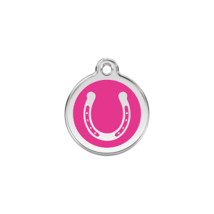 Placa para gato Herradura esmalte rosa vivo pequeña