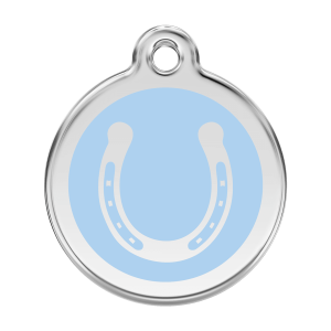 Placa para perro herradura azul claro en esmalte y acero inoxidable grande