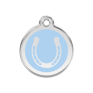 Placa para perro herradura azul claro en esmalte y acero inoxidable tamaño M