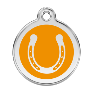 Placa para perro herradura naranja en esmalte y acero inoxidable grande