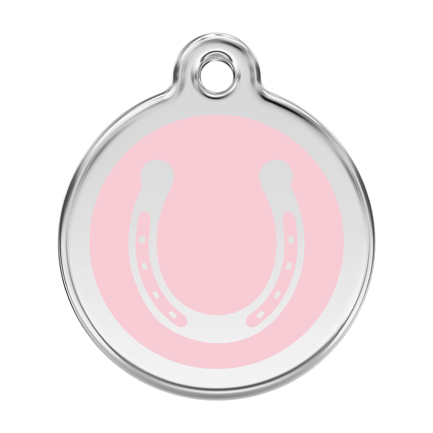 Vue avant - Médaille personnalisée pour chien en émail et acier inoxydable - Red Dingo - Motif fer à cheval - Rose - Talla L