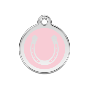 Placa para perro herradura rosa en esmalte y acero inoxidable mediana