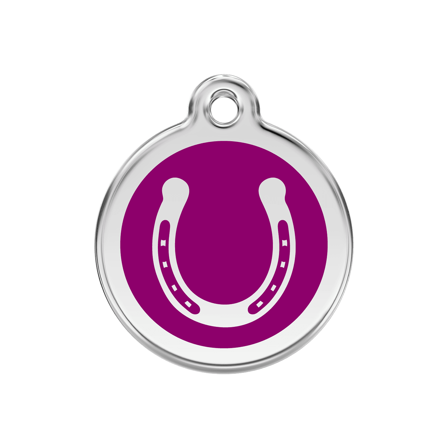 Vue avant - Médaille personnalisable pour chien ou chat Red Dingo Émail et acier inoxydable Fer à cheval Violet 30.00mm