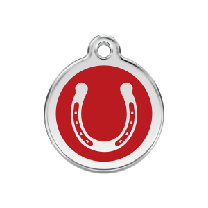 Placa para perro herradura roja en esmalte y acero inoxidable tamaño M