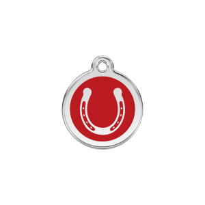 Placa para gato pequeña con esmalte rojo y motivo herradura