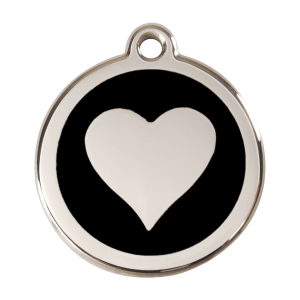 Placa para perro corazón negro en esmalte y acero inoxidable grande