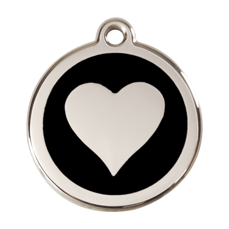 Vue avant - Médaille personnalisée pour chien Red Dingo Émail et acier inoxydable - Motif cœur - Noir - Talla L