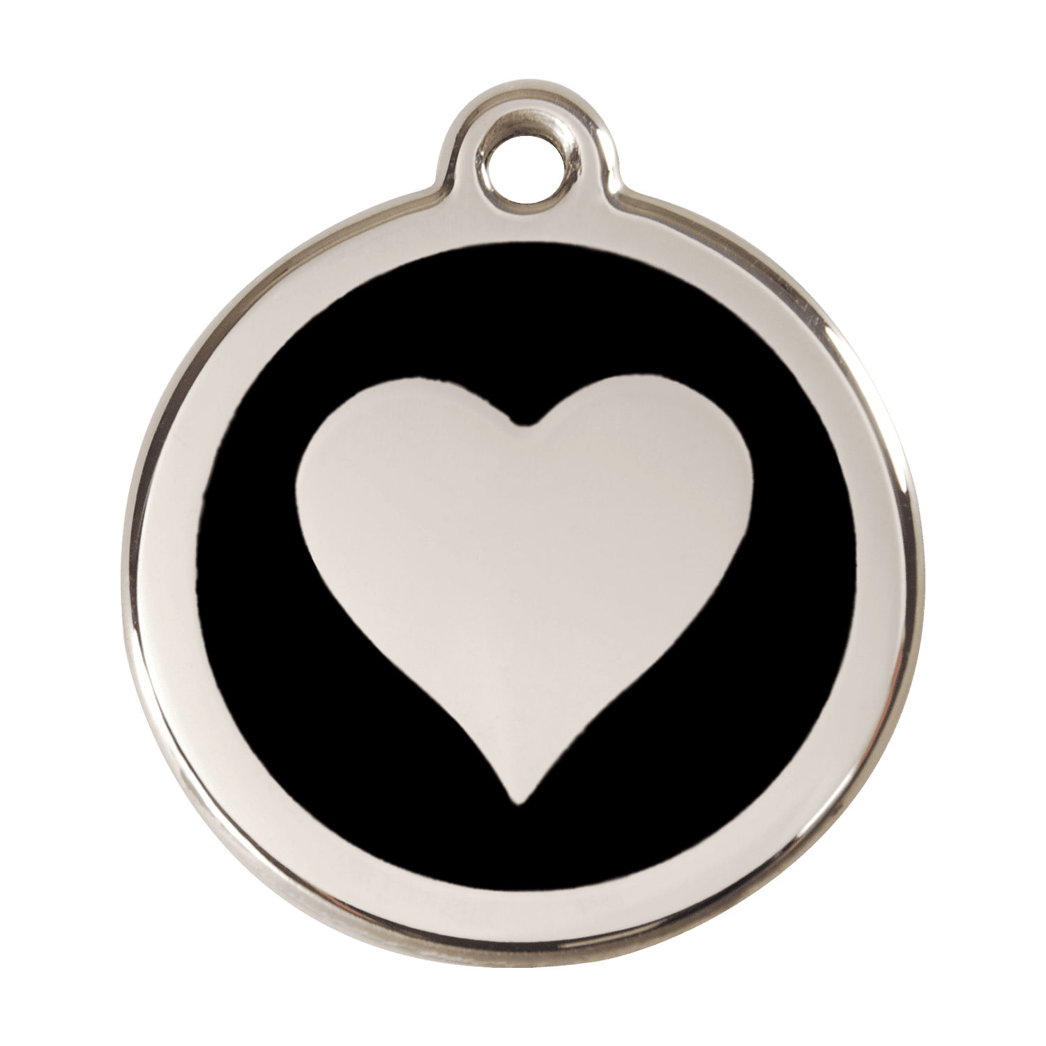 Vue avant - Médaille personnalisée pour chien Red Dingo Émail et acier inoxydable - Motif cœur - Noir - Talla L