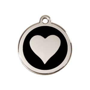 Placa para perro corazón negro en esmalte y acero inoxidable mediana
