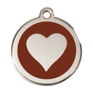 Placa para perro corazón marrón en esmalte y acero inoxidable grande