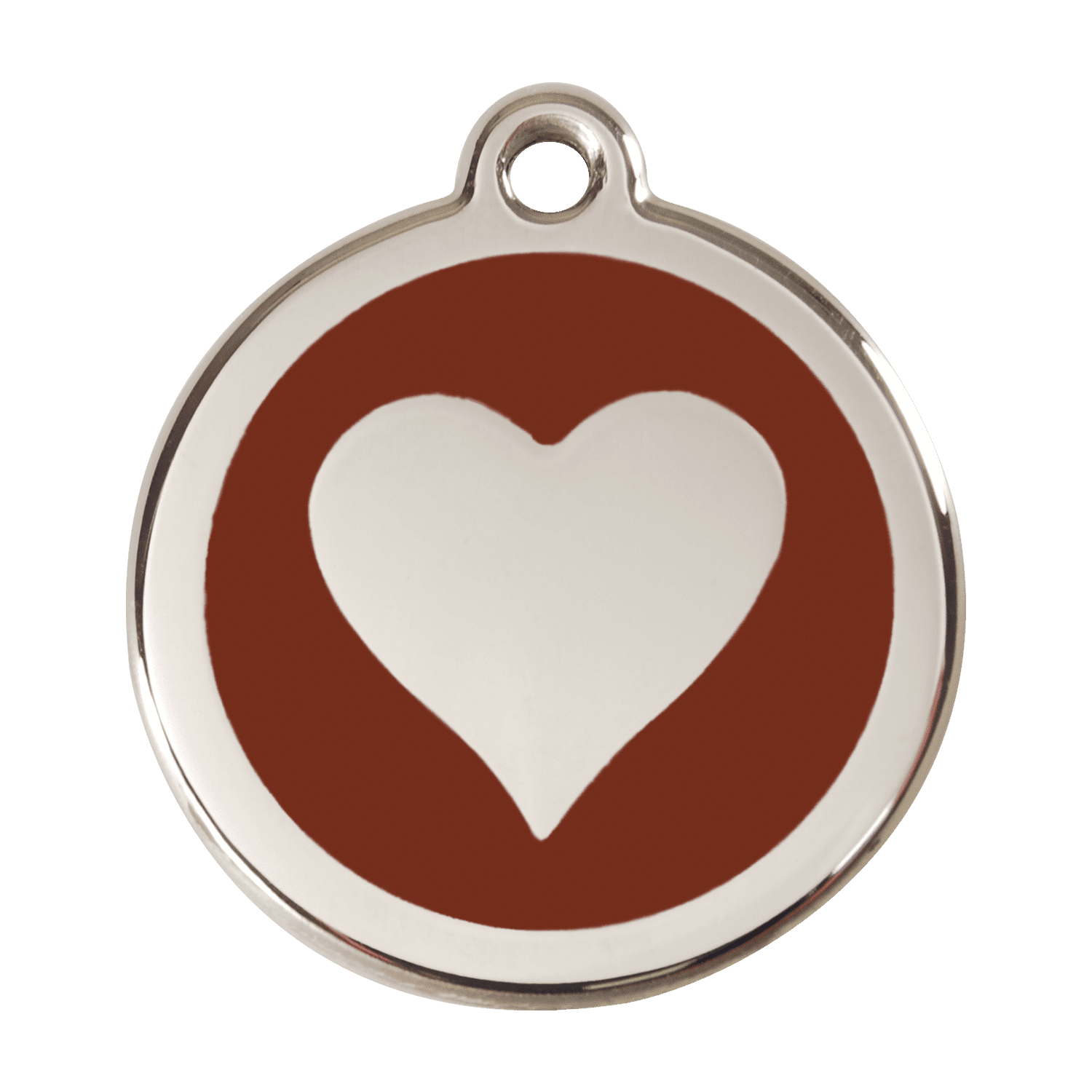 Vue avant - Médaille personnalisée pour chien Red Dingo cœur brun en émail et acier inoxydable - Talla L