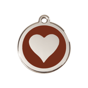 Placa para perro corazón marrón en esmalte y acero inoxidable mediana