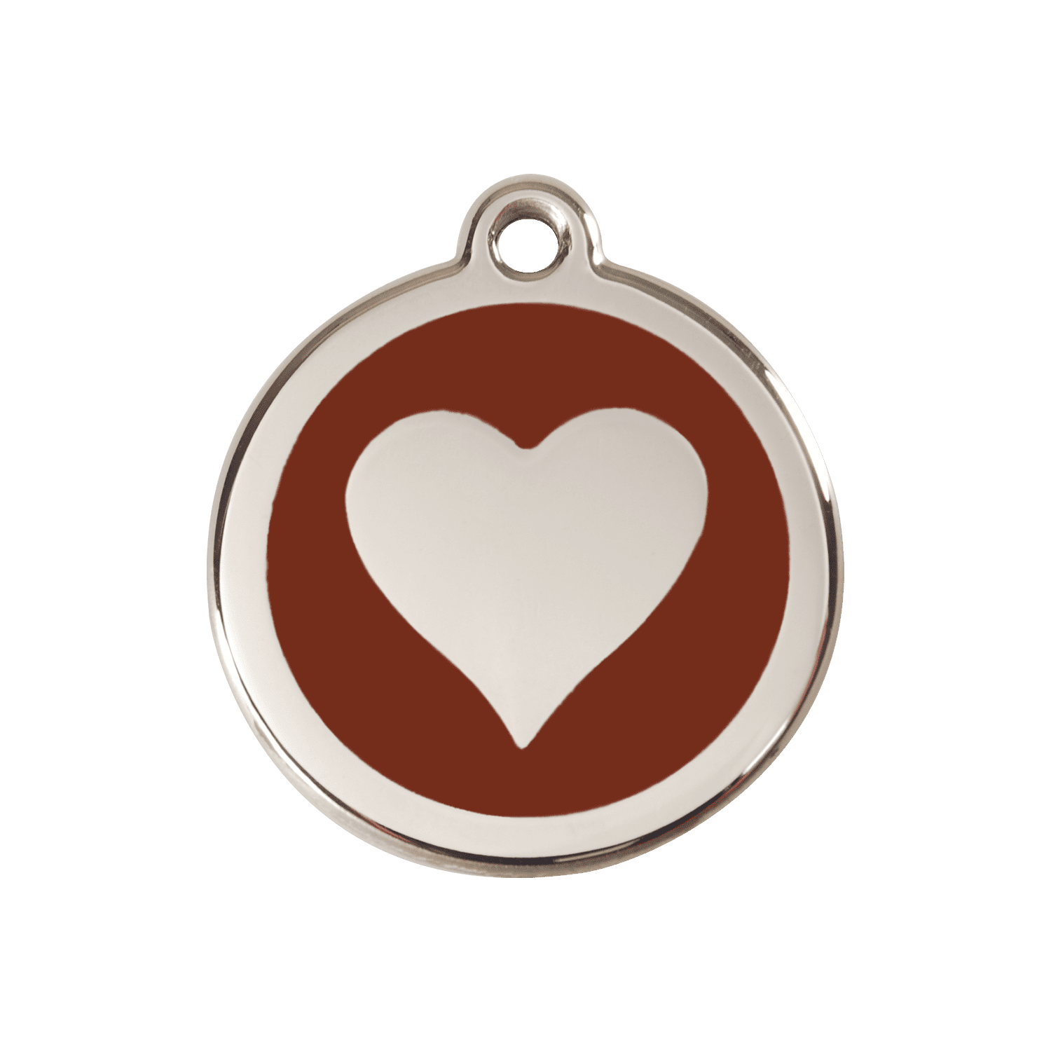 Vue avant - Médaille personnalisable Red Dingo cœur brun en émail et acier inoxydable - Talla M - 01-HT-BR-ME