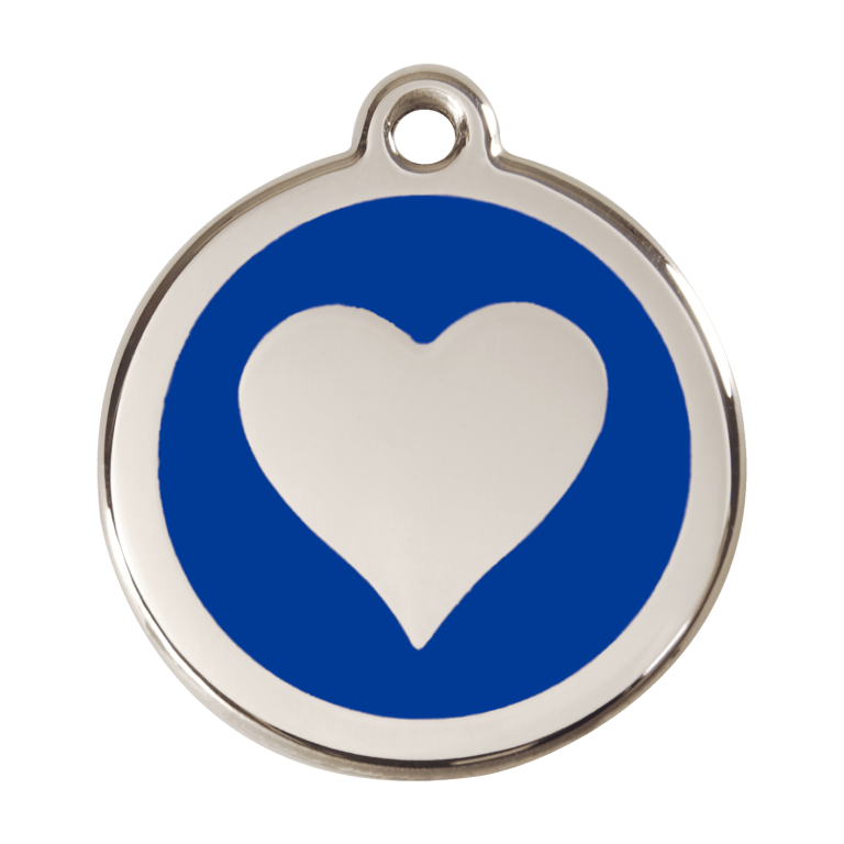 Vue avant - Médaille personnalisée Red Dingo cœur bleu foncé - Talla L pour chien - Émail et acier inoxydable