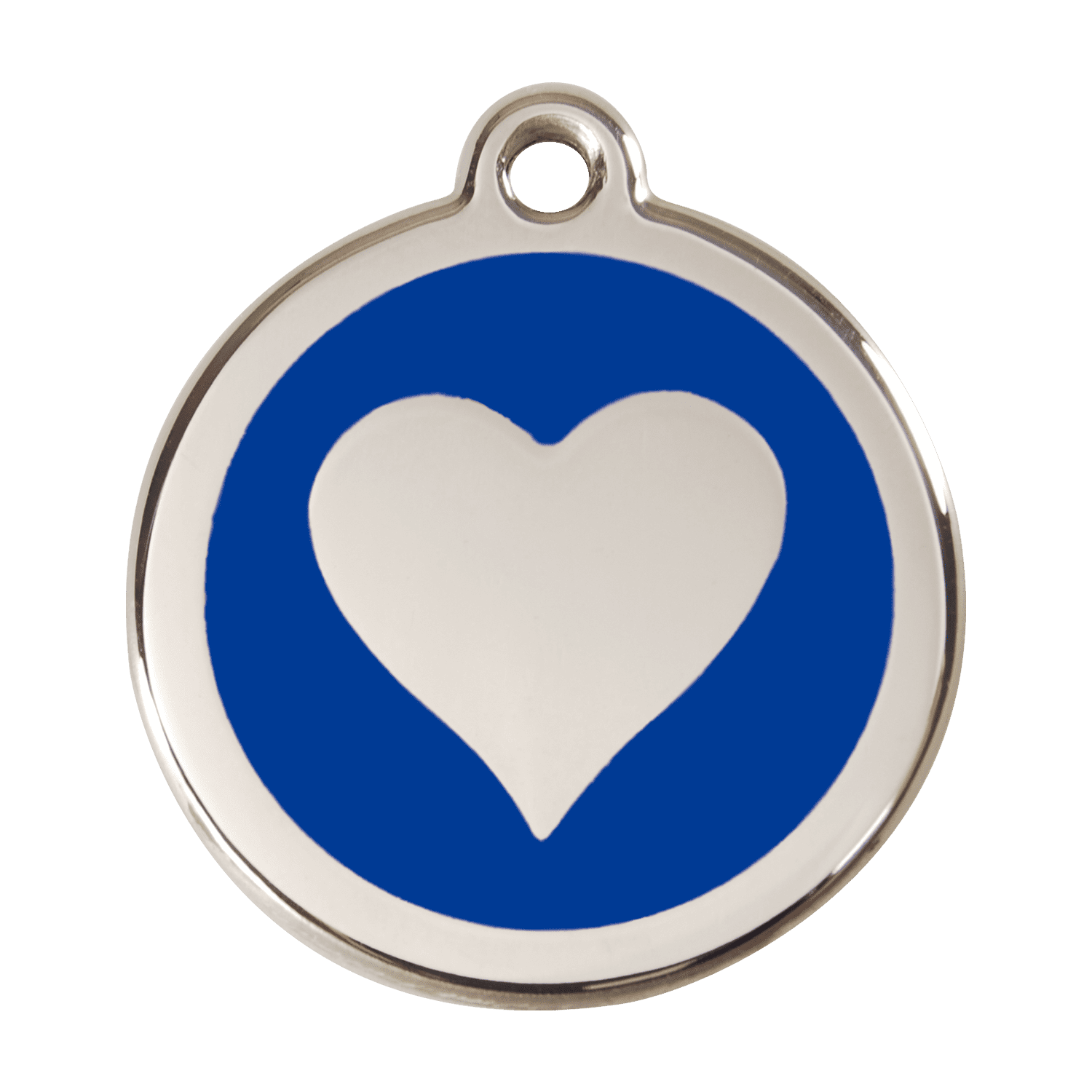 Vue avant - Médaille personnalisée Red Dingo cœur bleu foncé - Talla L pour chien - Émail et acier inoxydable