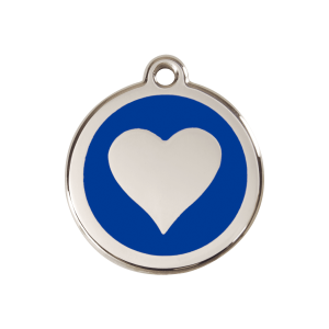 Placa para perro corazón azul oscuro en esmalte y acero inoxidable mediana