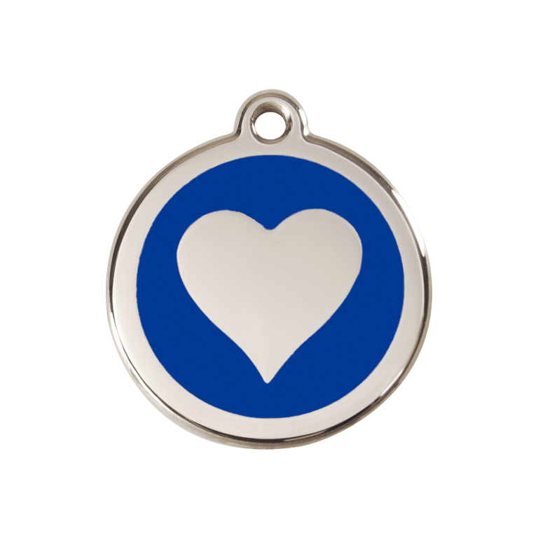 Vue avant - Médaille personnalisée Red Dingo cœur bleu foncé - Talla M pour chien - Réf : 01-HT-DB-ME