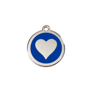 Placa identificativa corazón azul oscuro para gato o perro pequeño S 20 mm esmalte y acero inoxidable