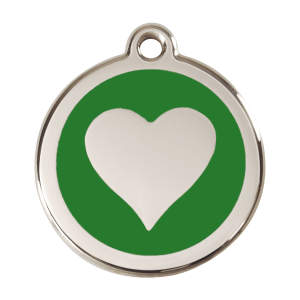 Placa para perro corazón verde en esmalte y acero inoxidable grande