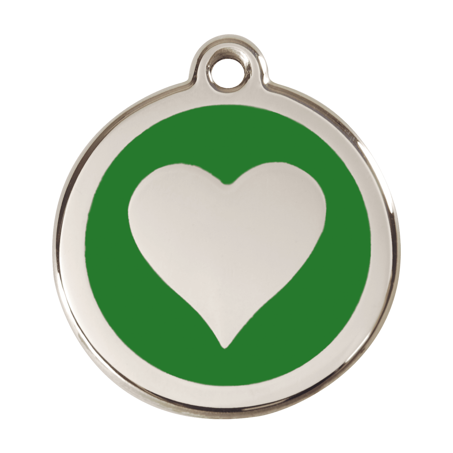 Vue avant - Médaille personnalisable Red Dingo cœur vert en émail et acier inoxydable - Talla L