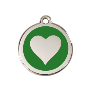 Placa para perro corazón verde en esmalte y acero inoxidable mediana