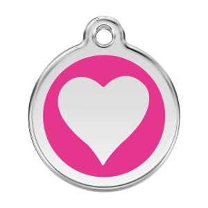 Placa para perro grande corazón rosa fuerte en esmalte y acero inoxidable