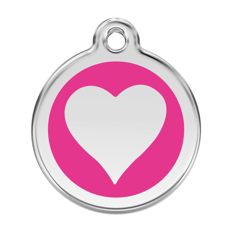 Vue avant - Médaille personnalisable Red Dingo Émail et acier inoxydable - Motif cœur - Rose vif - Talla L