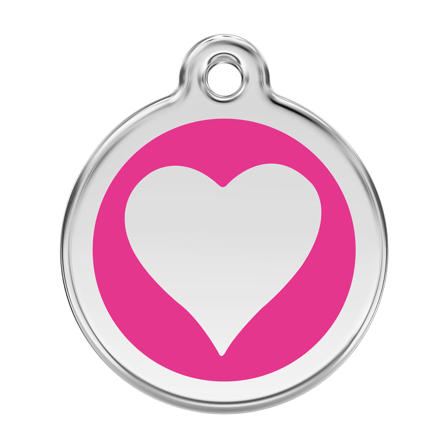 Vue avant - Médaille personnalisable Red Dingo Émail et acier inoxydable - Motif cœur - Rose vif - Talla L