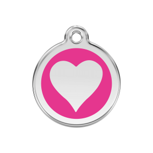 Placa para perro corazón rosa fuerte en esmalte y acero inoxidable mediana