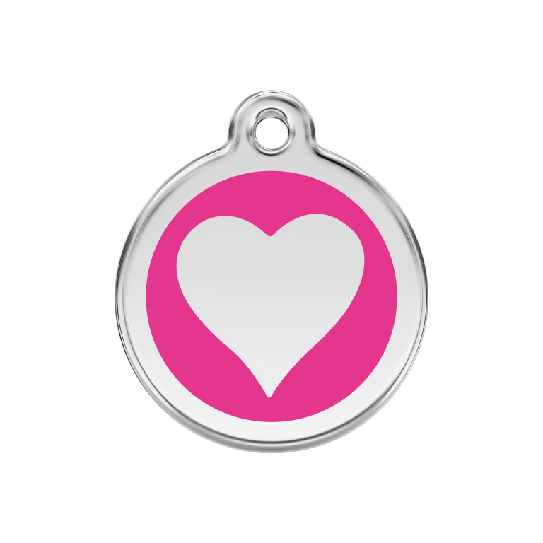 Vue avant - Médaille personnalisée pour chien Red Dingo cœur rose vif en émail et acier inoxydable - Talla M