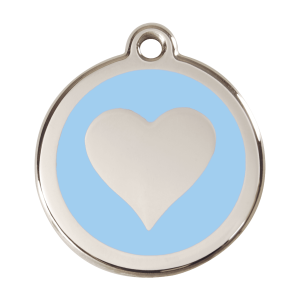 Placa para perro grande corazón azul claro en esmalte y acero inoxidable