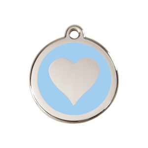 Placa para perro corazón azul claro en esmalte y acero inoxidable mediana