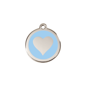 Placa para gato corazón azul claro S 20 mm en esmalte y acero inoxidable