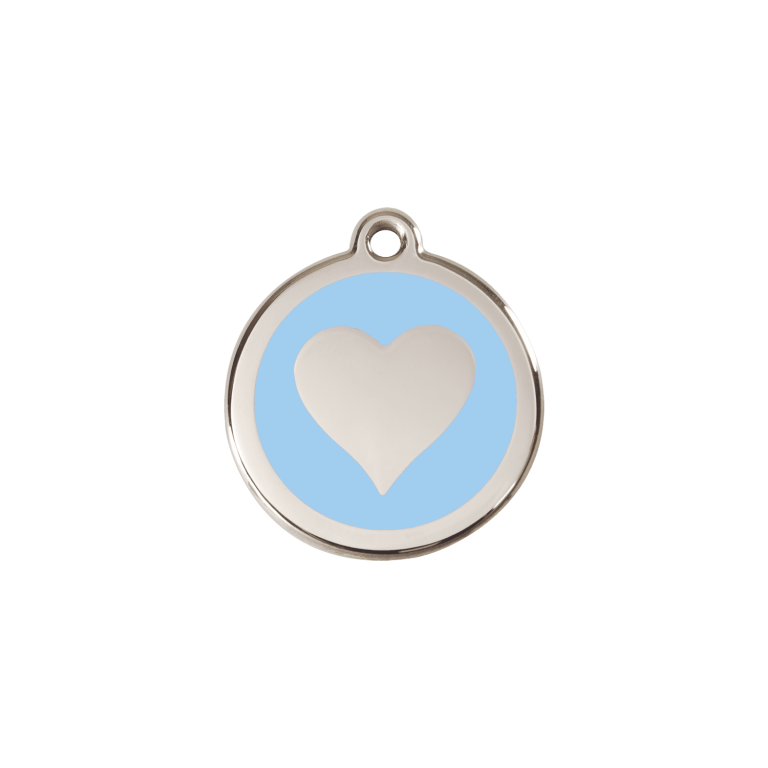Vue avant - Médaille personnalisable pour chien/chat Red Dingo Émail/Acier inoxydable - Motif Cœur - Bleu clair - Talla S
