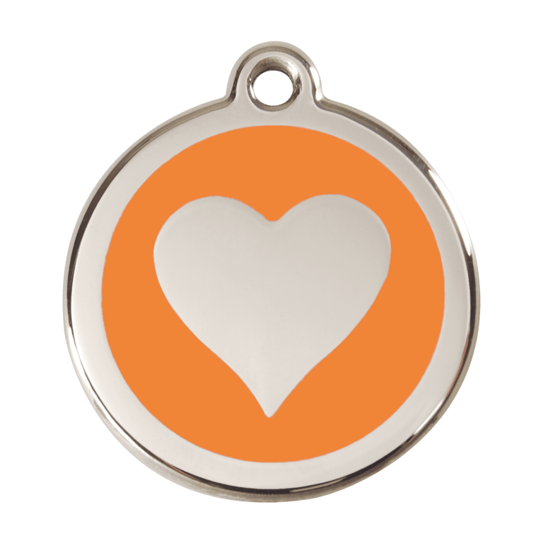 Vue avant - Médaille personnalisable pour chien Red Dingo Émail et acier inoxydable - Motif cœur - Orange - Talla L