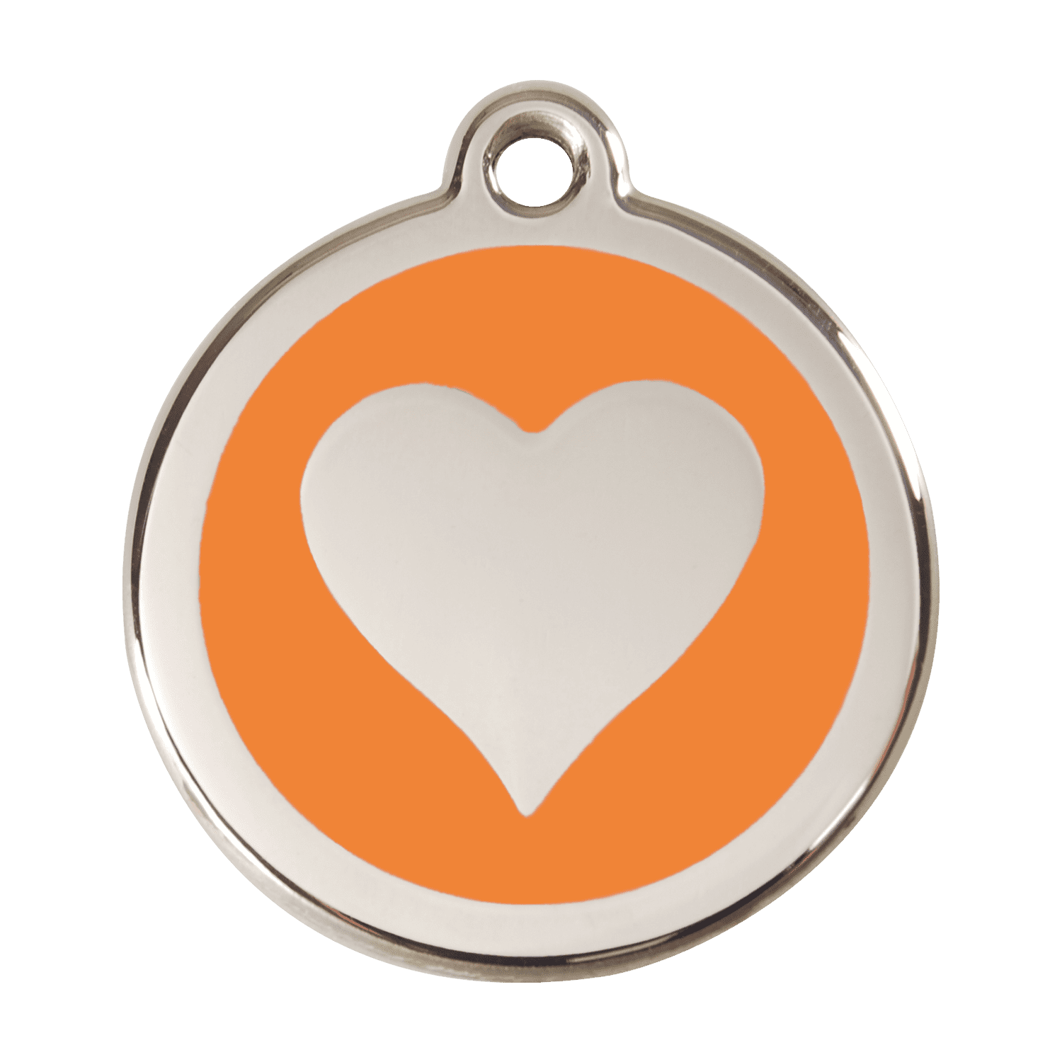 Vue avant - Médaille personnalisable pour chien Red Dingo Émail et acier inoxydable - Motif cœur - Orange - Talla L