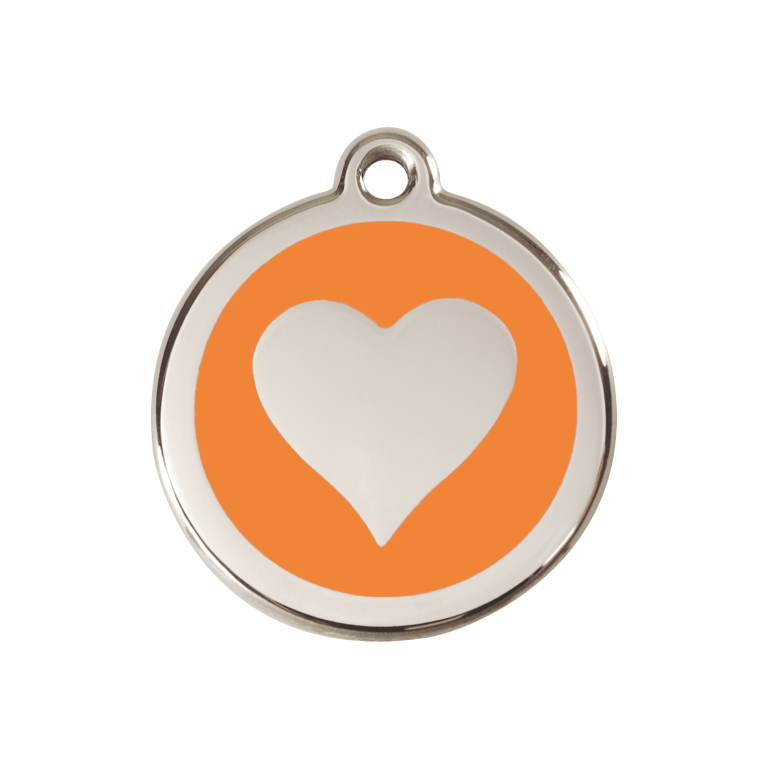 Vue avant - Médaille personnalisée pour chien Red Dingo cœur orange en émail et acier inoxydable - Talla M