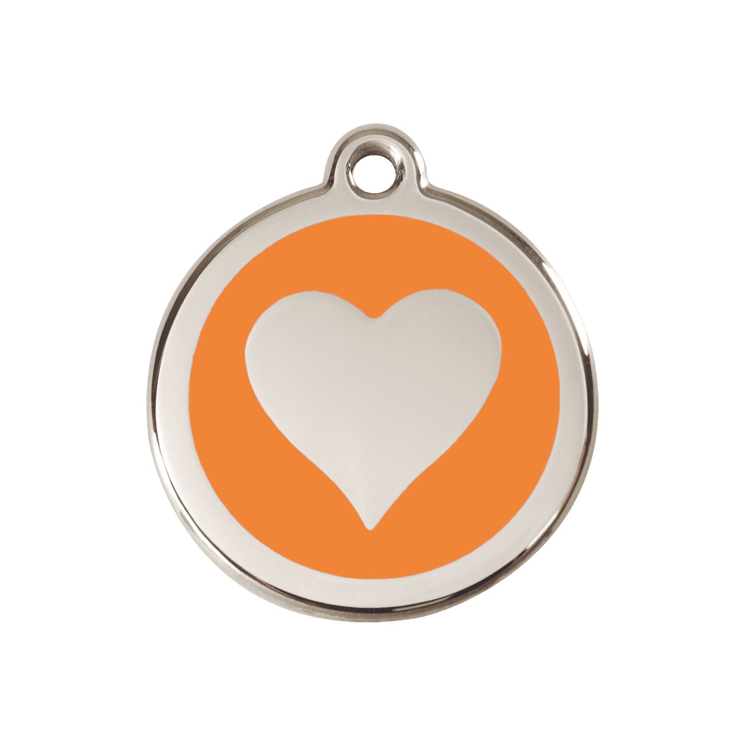 Vue avant - Médaille personnalisée pour chien Red Dingo cœur orange en émail et acier inoxydable - Talla M