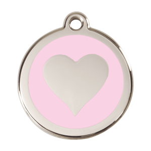 Placa para perro grande corazón rosa en esmalte y acero inoxidable