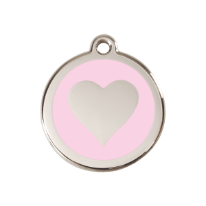 Placa para perro corazón rosa en esmalte y acero inoxidable mediana