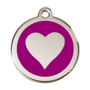Placa para perro corazón violeta en esmalte y acero inoxidable grande