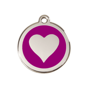 Placa para perro corazón violeta en esmalte y acero inoxidable mediana