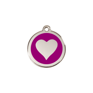 Placa para gato corazón violeta pequeña 20 mm esmalte y acero inoxidable