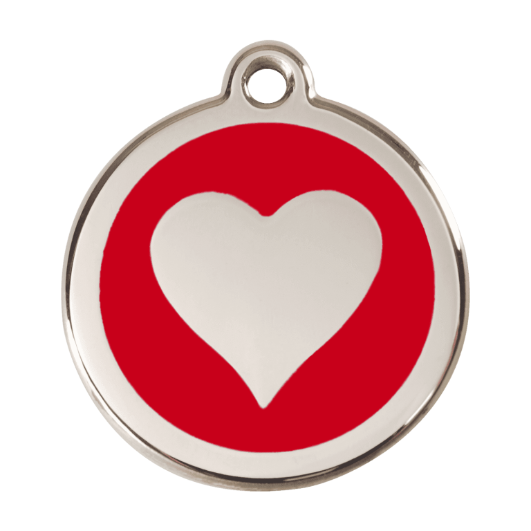 Vue avant - Médaille personnalisable Red Dingo Émail et acier inoxydable - Motif cœur rouge - Talla L