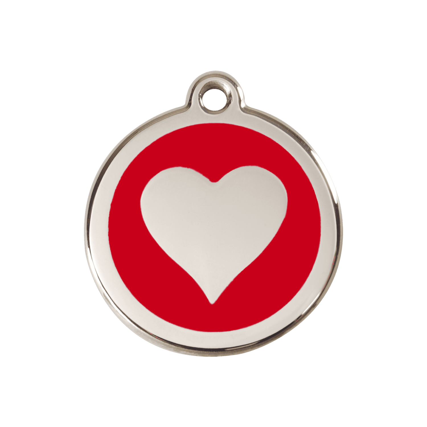 Vue avant - Médaille personnalisée pour chien ou chat Red Dingo cœur rouge en émail et acier inoxydable - Talla M 30.00 mm